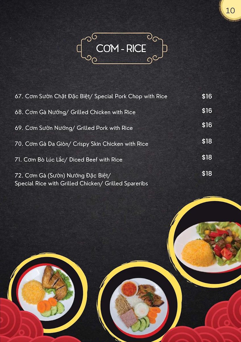 Menu, Phở Hiền Vương Pasteur