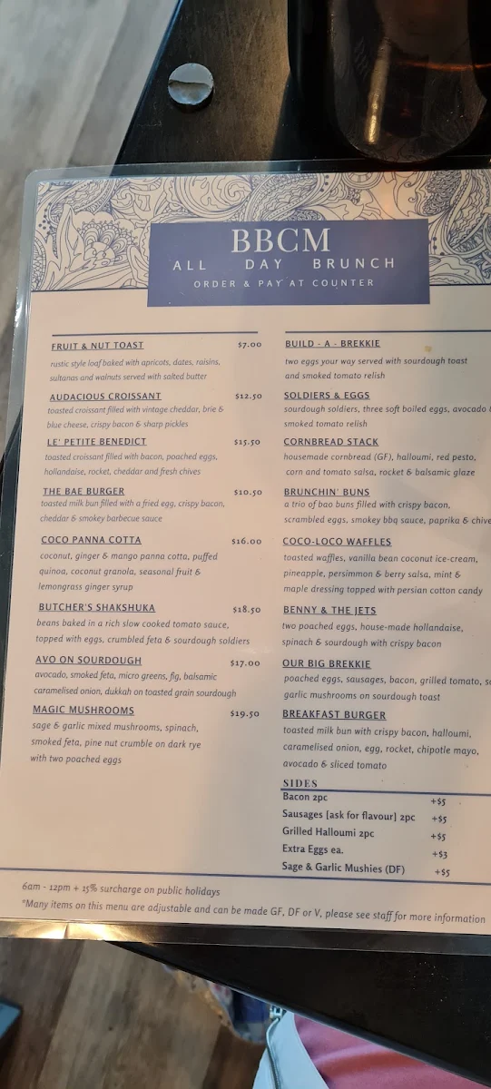Menu, Butcher Baker Coffeemaker