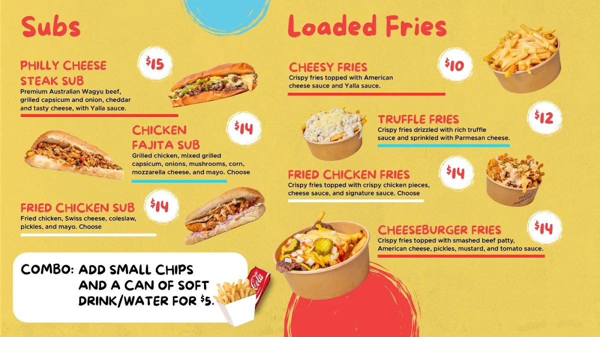 Menu, Yalla Burgers