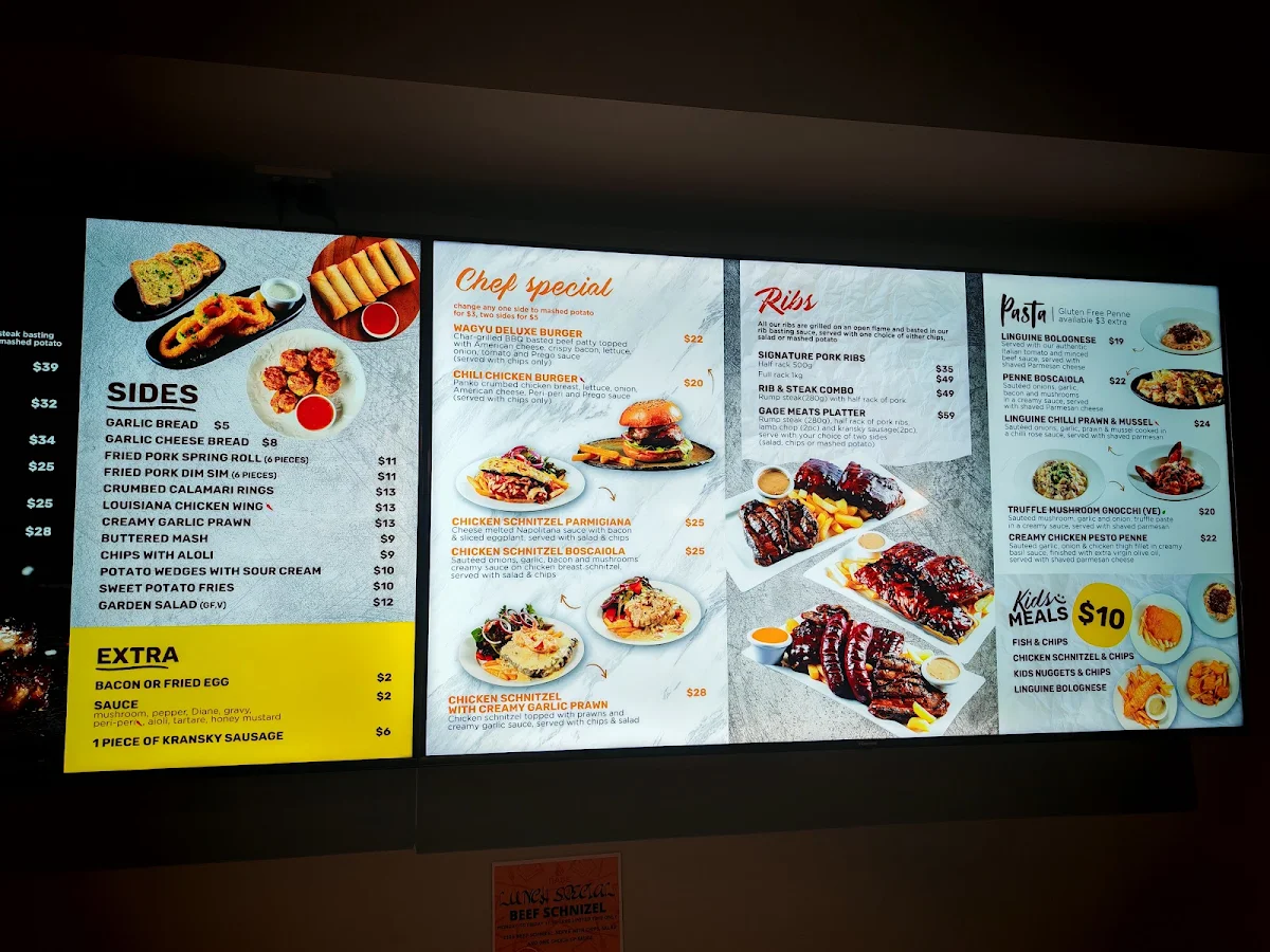 Menu, GAGE Dining & Co. (Campsie Oasis on Beamish Hotel Bistro)
