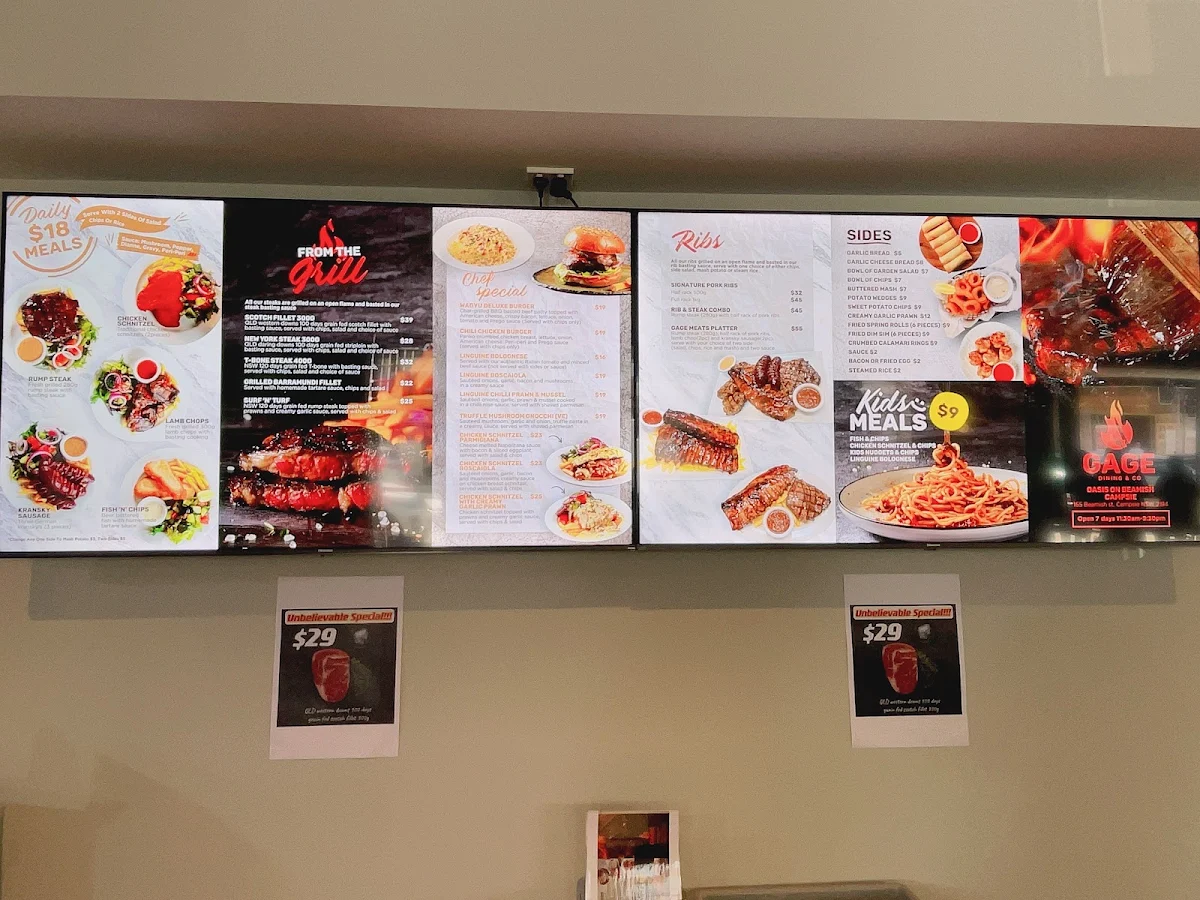 Menu, GAGE Dining & Co. (Campsie Oasis on Beamish Hotel Bistro)
