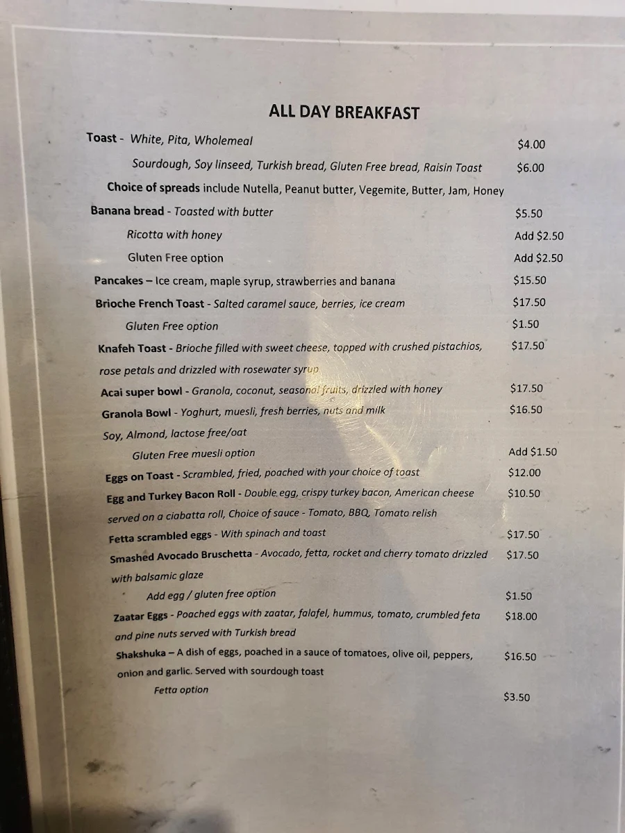 Menu, The Hungry Spoon Cafe Oatley