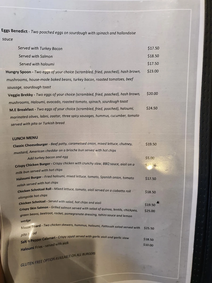 Menu, The Hungry Spoon Cafe Oatley