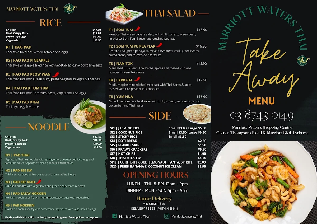 Menu, Marriott Waters Thai