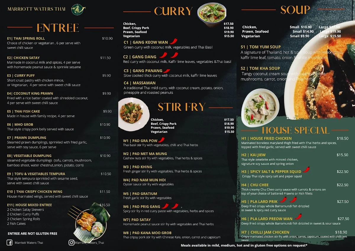 Menu, Marriott Waters Thai