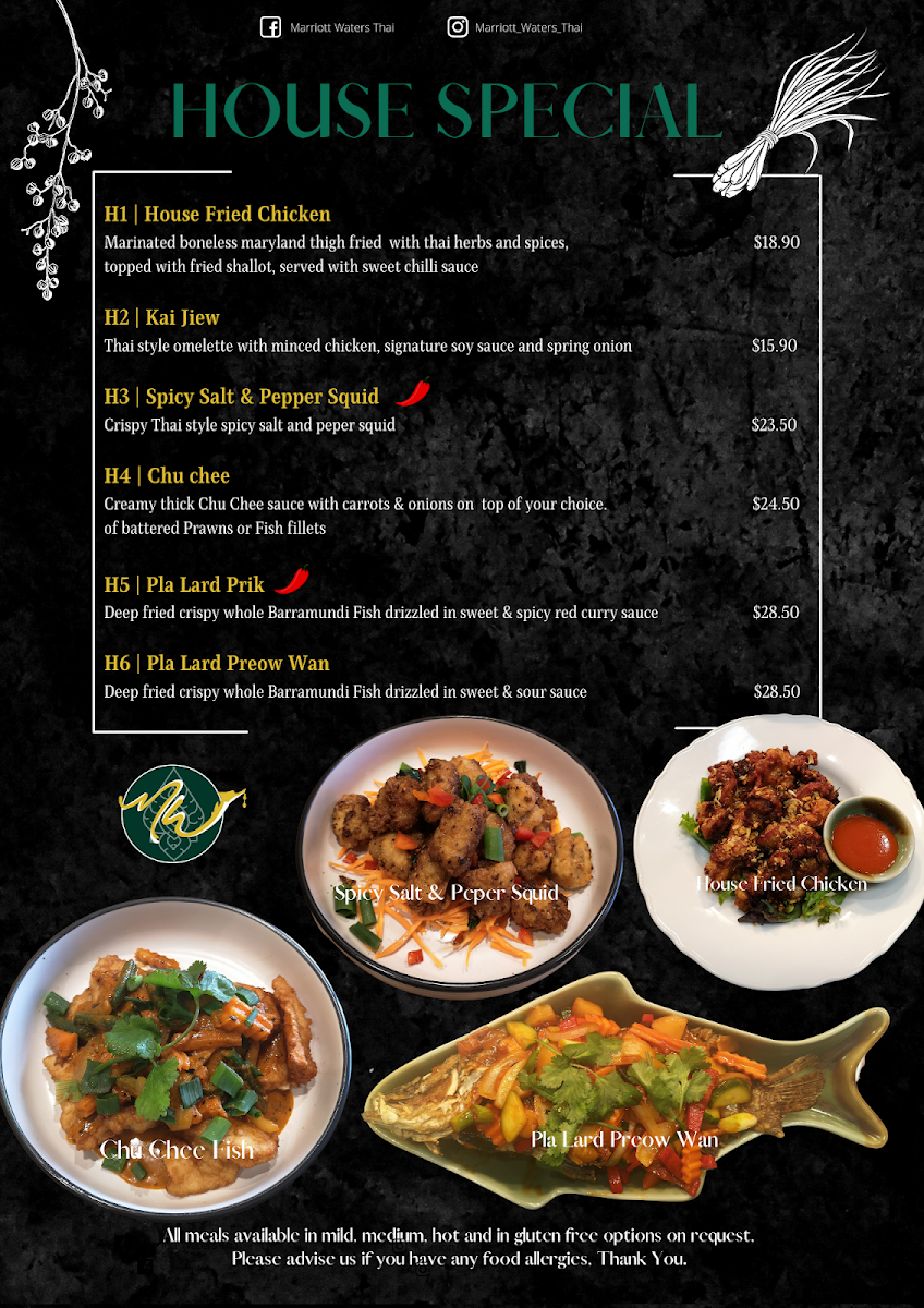 Menu, Marriott Waters Thai
