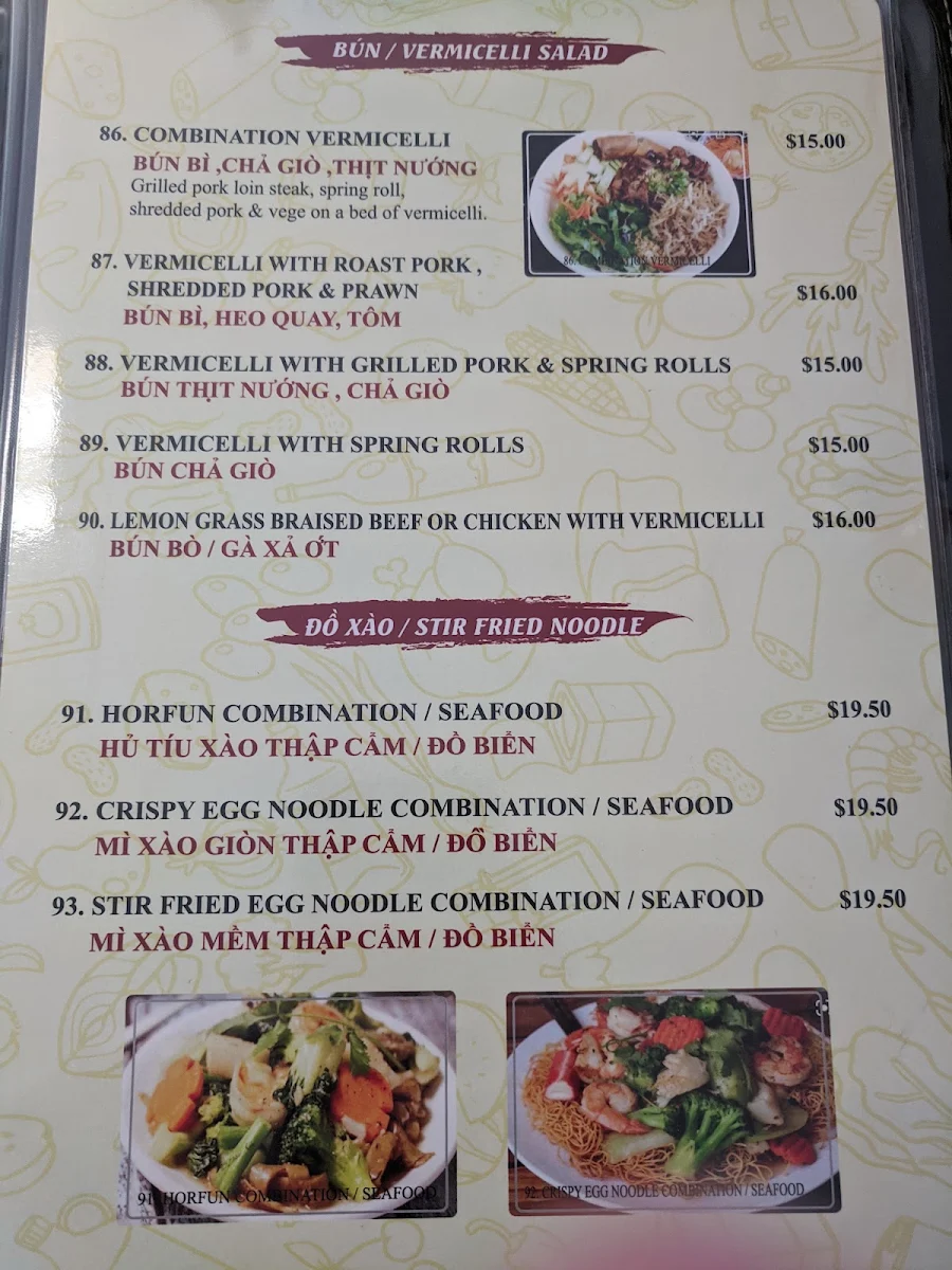 Menu, Pho Ever Yum