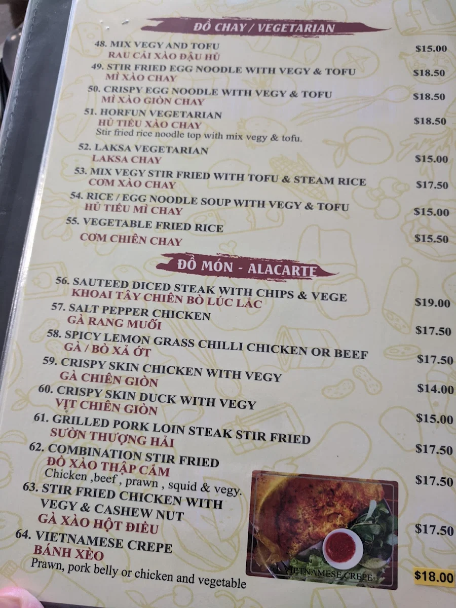 Menu, Pho Ever Yum
