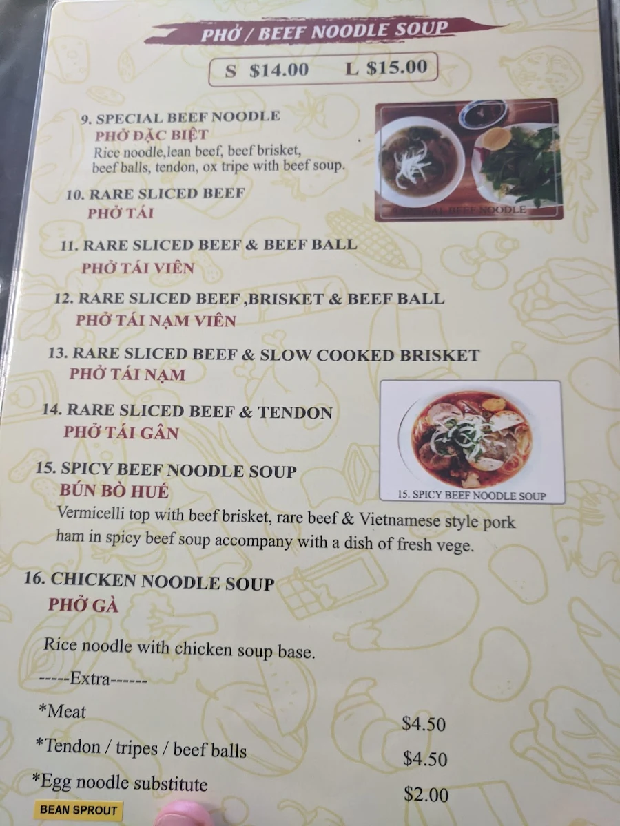 Menu, Pho Ever Yum
