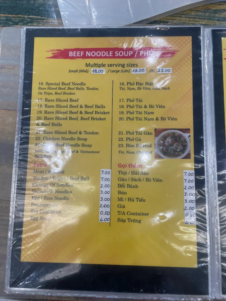 Menu, Pho Ever Yum