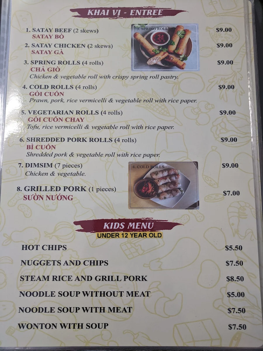 Menu, Pho Ever Yum