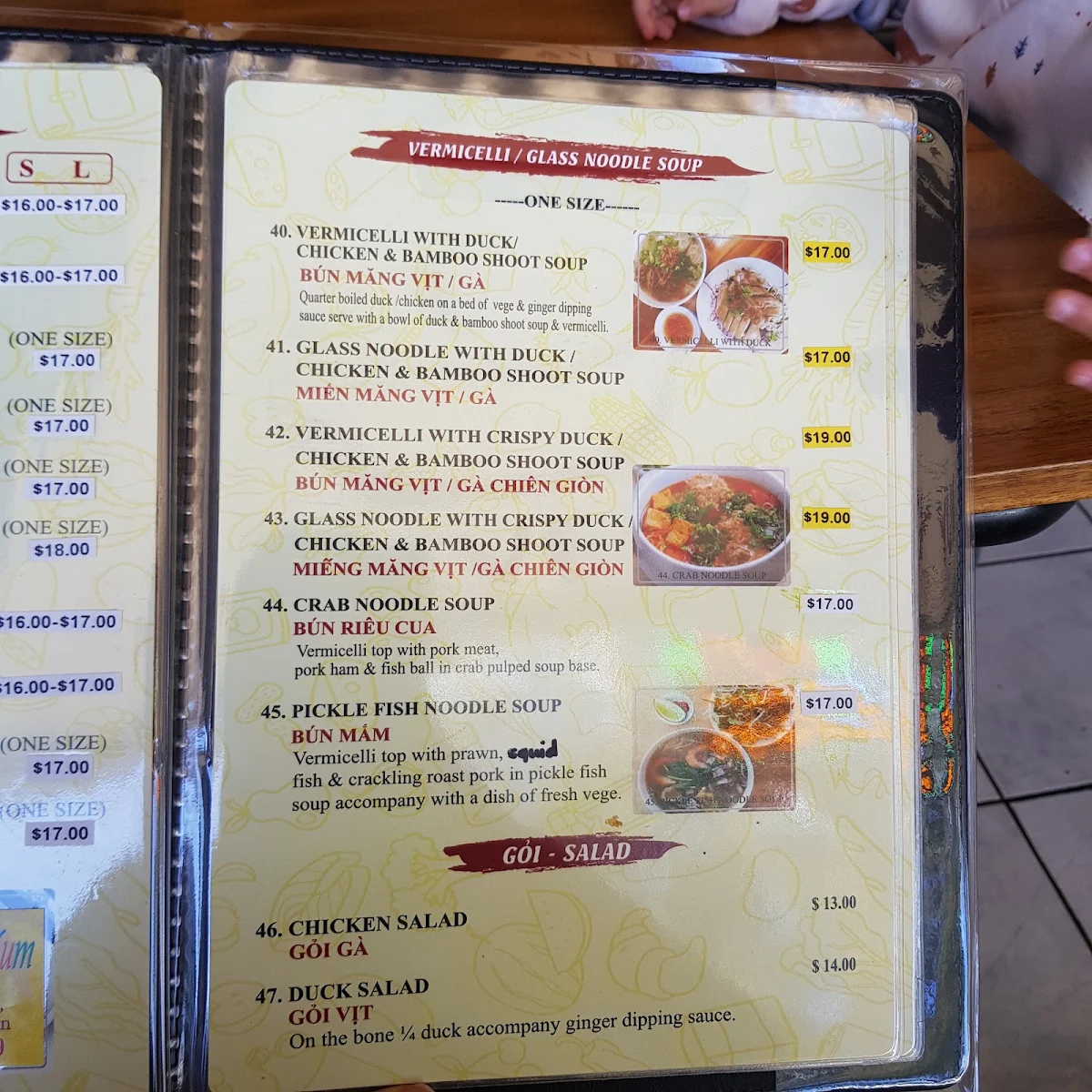 Menu, Pho Ever Yum