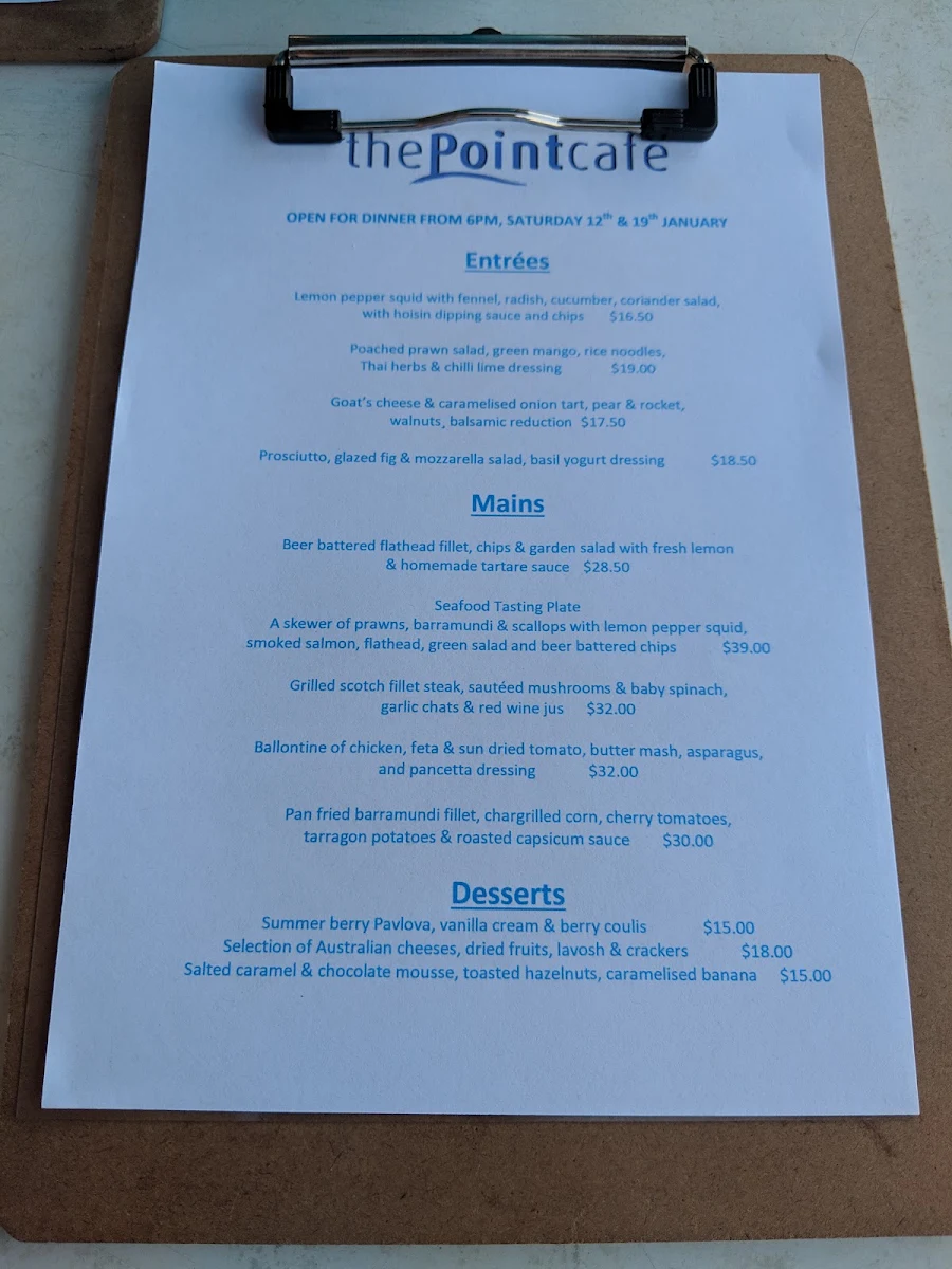 Menu, The Point at Avoca Beach