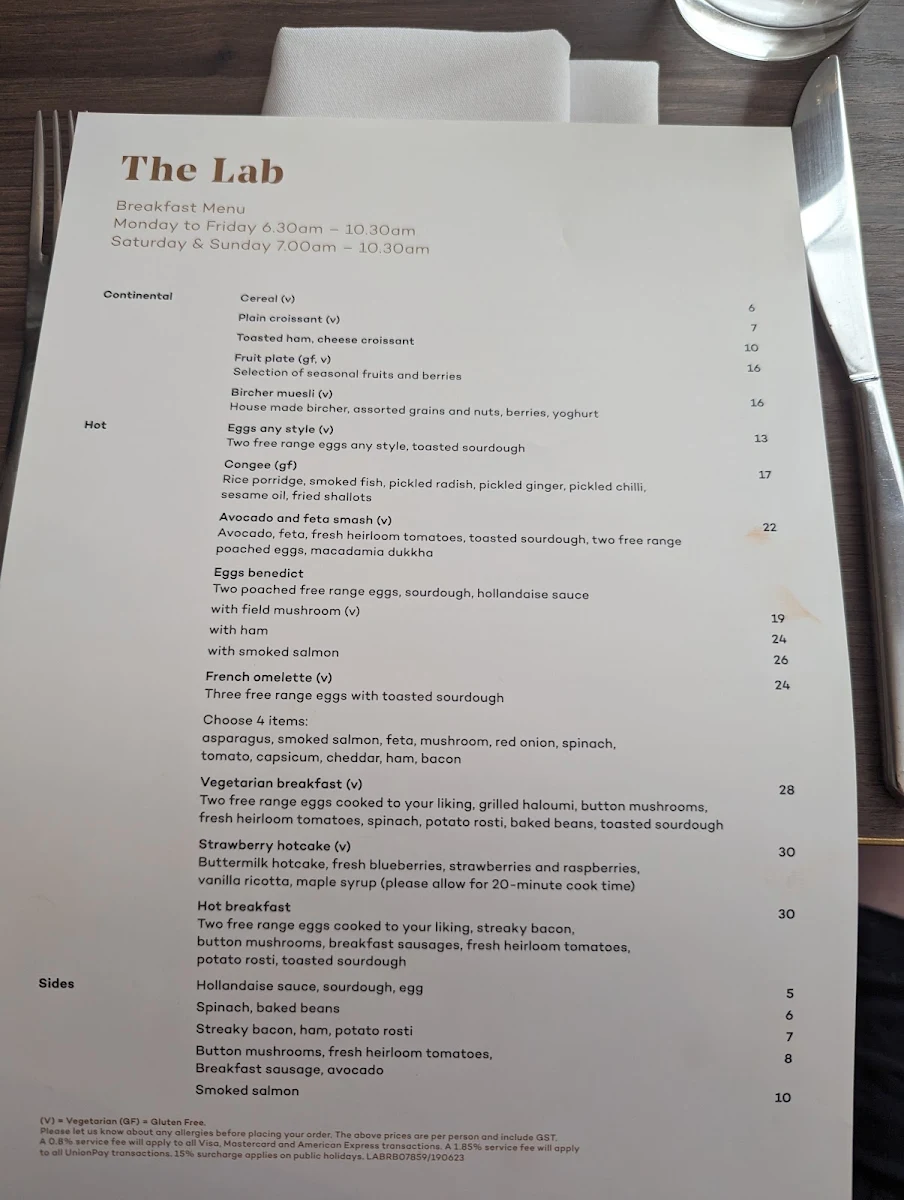 Menu, The Lab