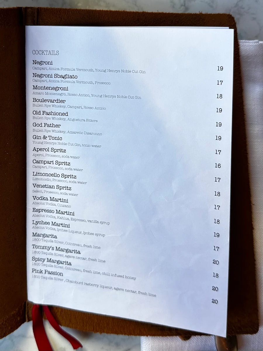 Menu, Rosso Antico Pizza Bar