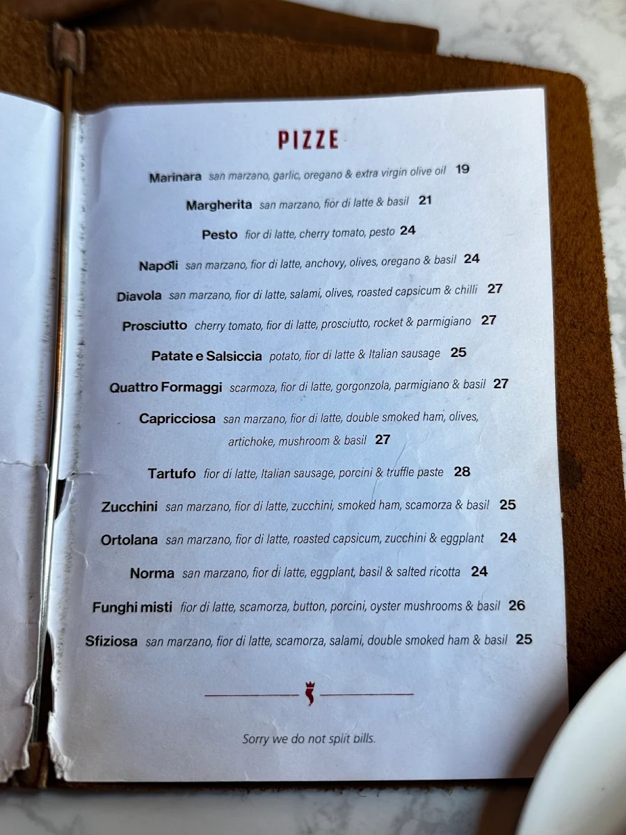 Menu, Rosso Antico Pizza Bar