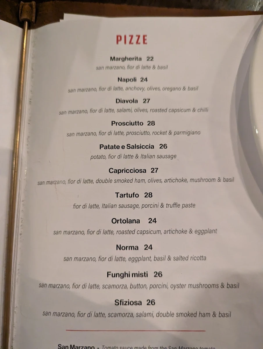 Menu, Rosso Antico Pizza Bar