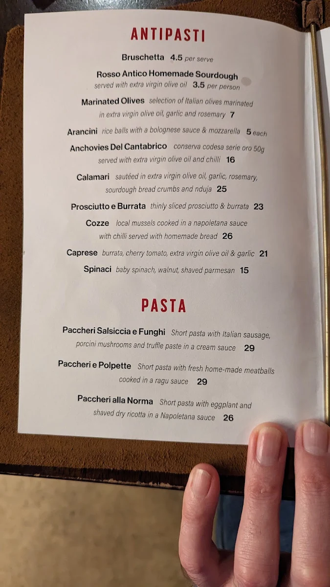 Menu, Rosso Antico Pizza Bar
