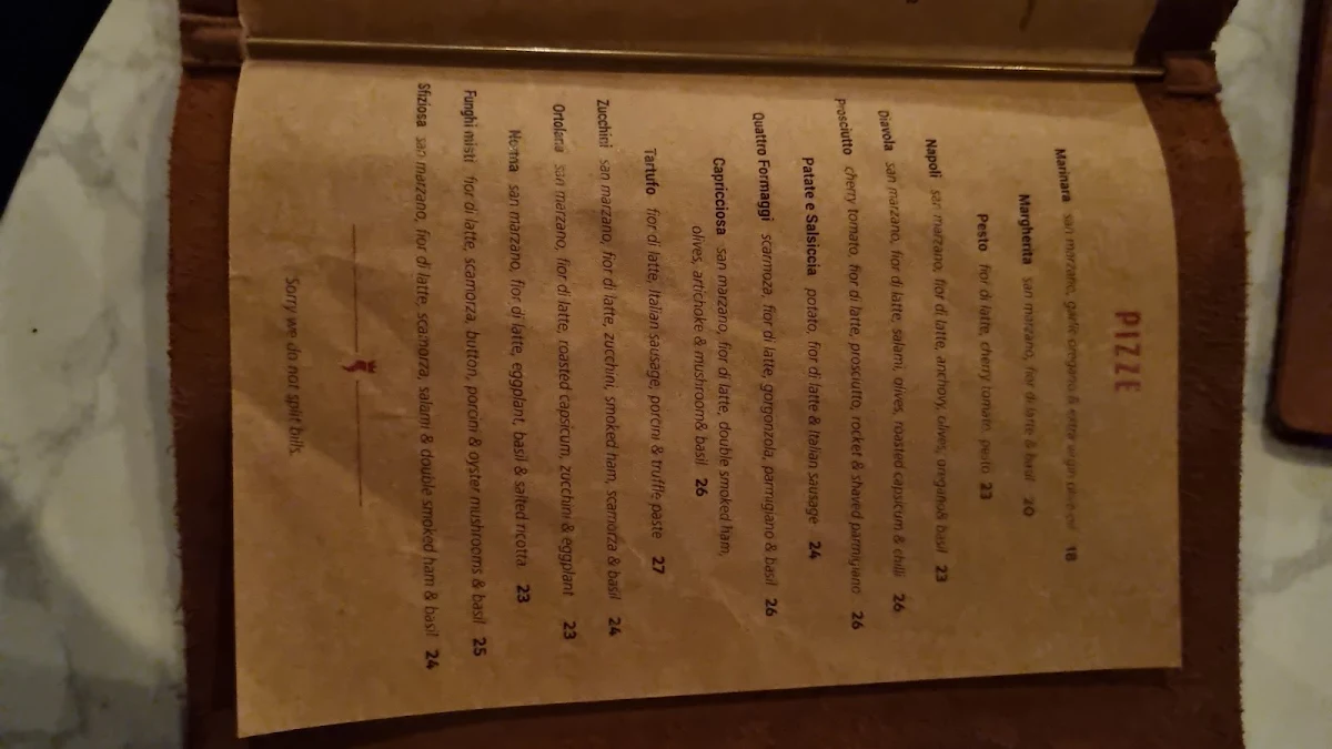 Menu, Rosso Antico Pizza Bar