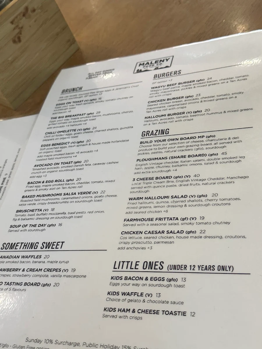 Menu, Maleny Food Co. Cafe