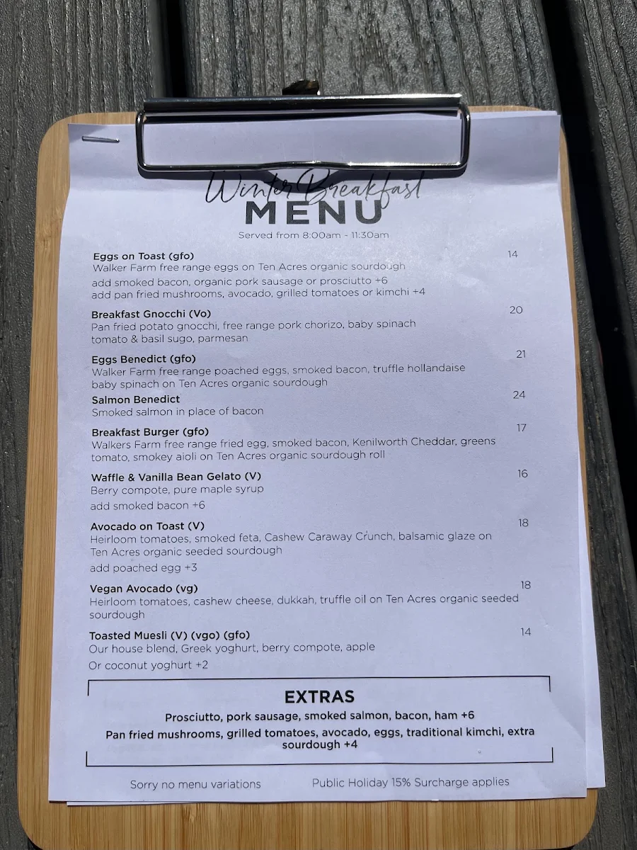 Menu, Maleny Food Co. Cafe