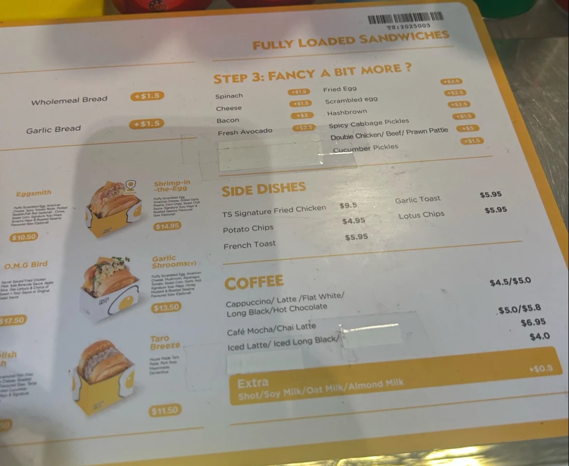 Menu, Toastiesmith Chatswood