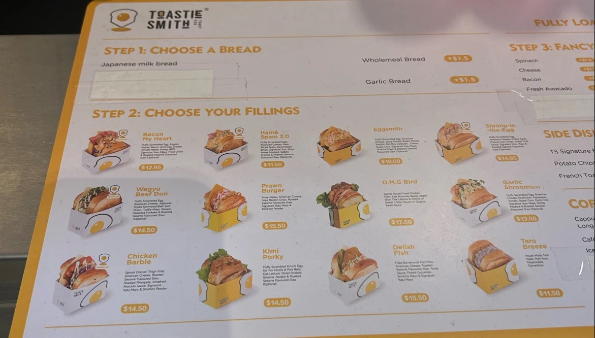 Menu, Toastiesmith Chatswood
