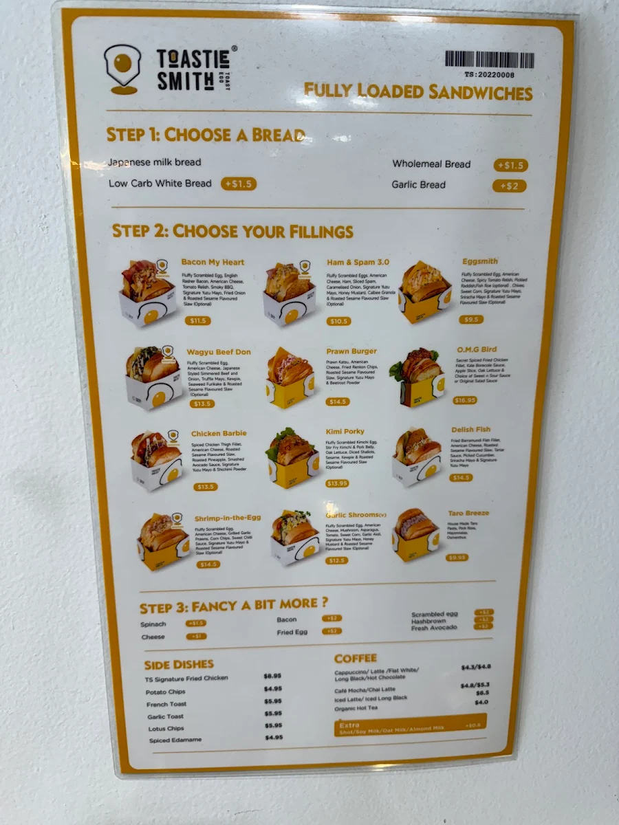 Menu, Toastiesmith Chatswood