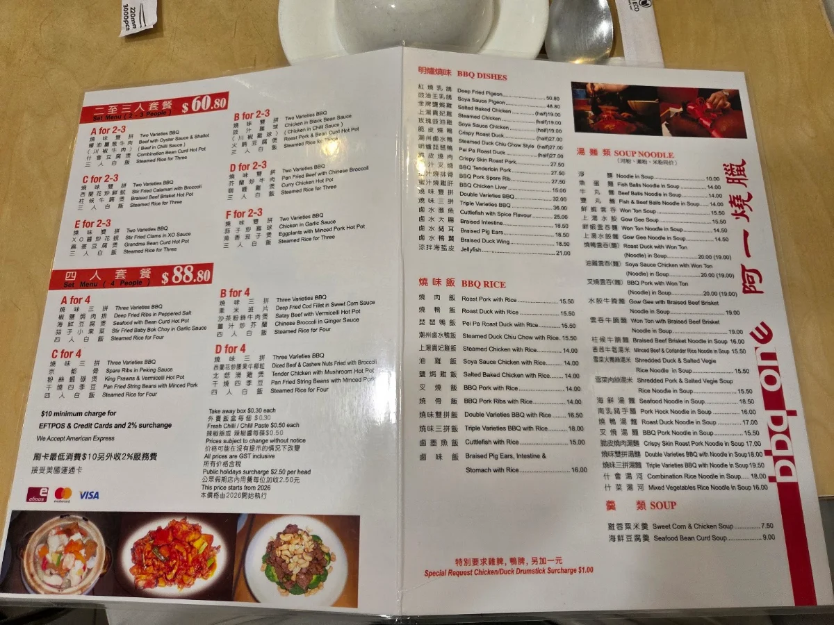 Menu, BBQ One Eastwood