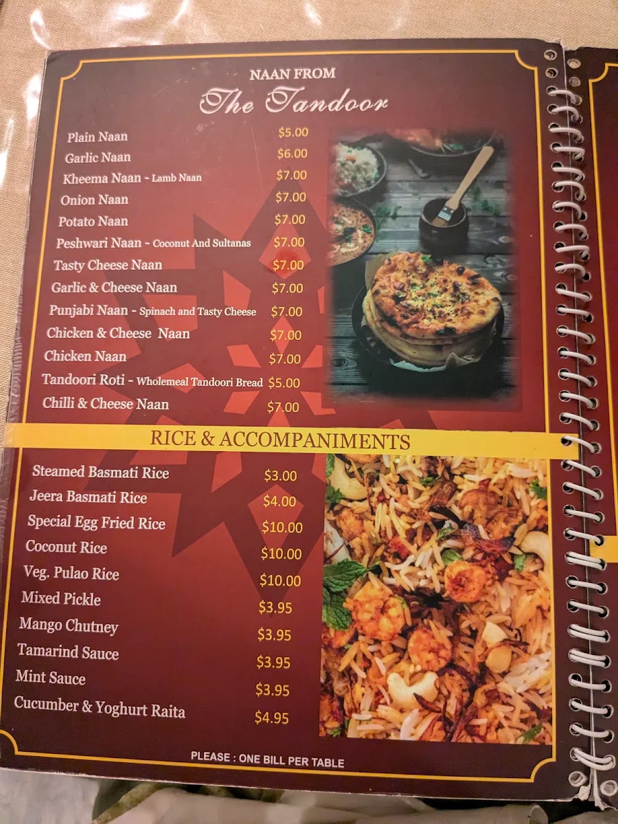 Menu, Tandoori Nights (Indian Restaurant)