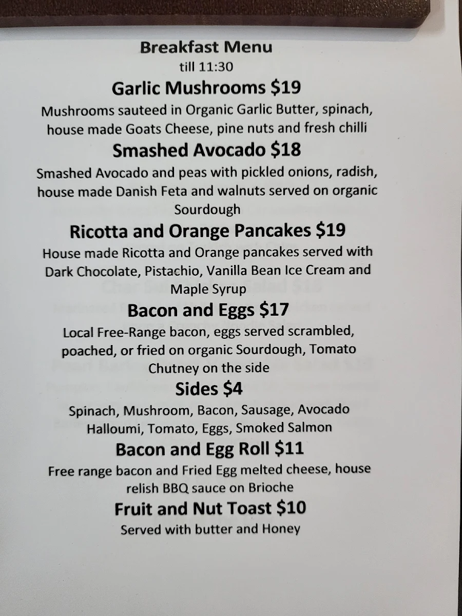 Menu, Chatsworth General Store