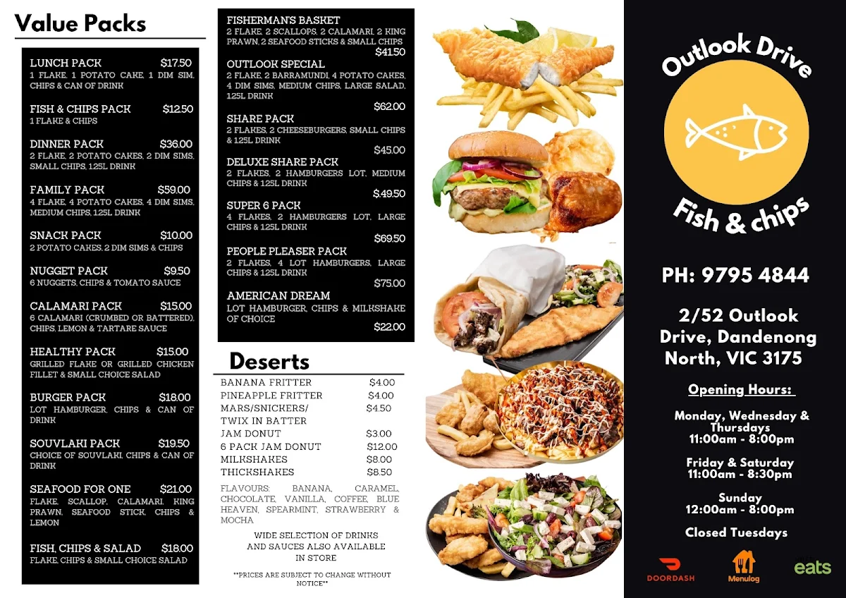 Menu, Outlook Drive Fish and Chips