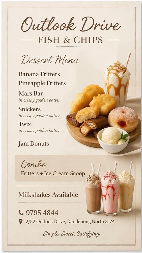 Menu, Outlook Drive Fish and Chips