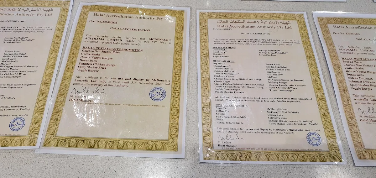 Menu, McDonald's Mirrabooka II