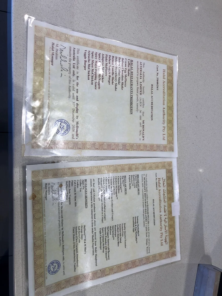 Menu, McDonald's Mirrabooka II