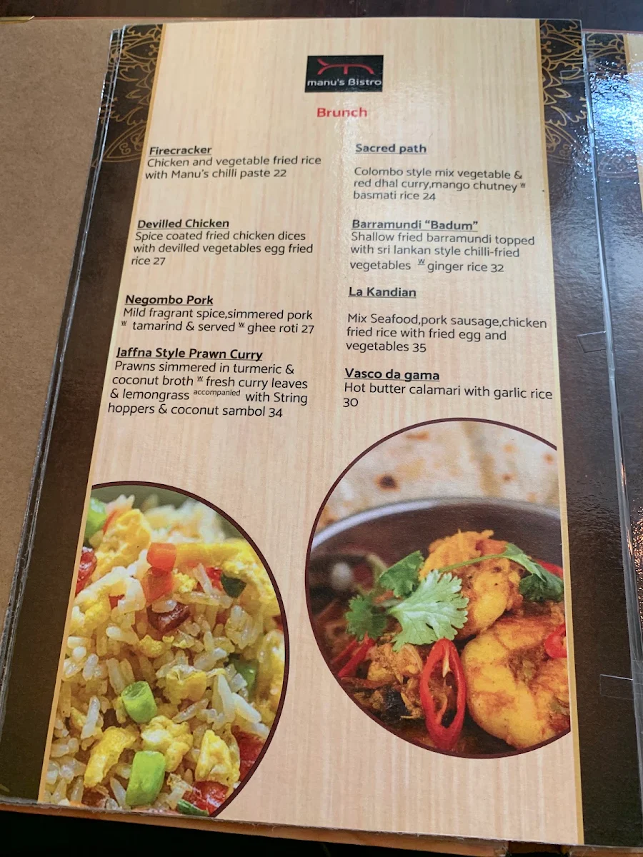 Menu, Manu's cafe and restaurant