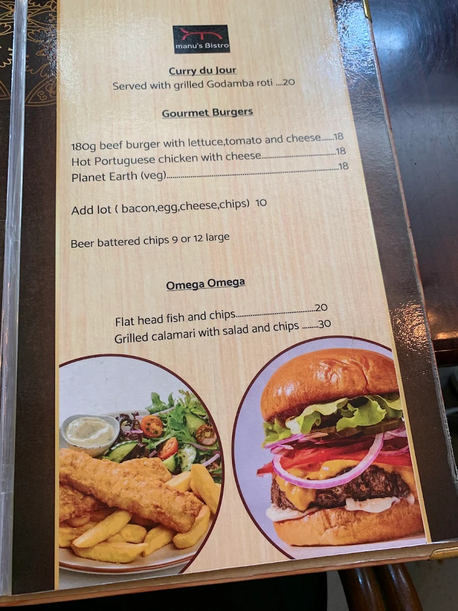 Menu, Manu's cafe and restaurant