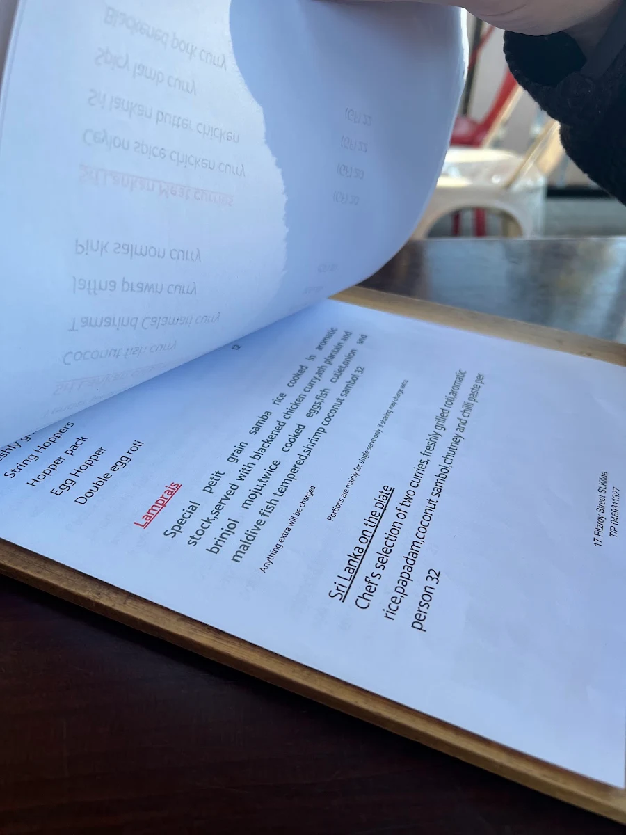 Menu, Manu's cafe and restaurant
