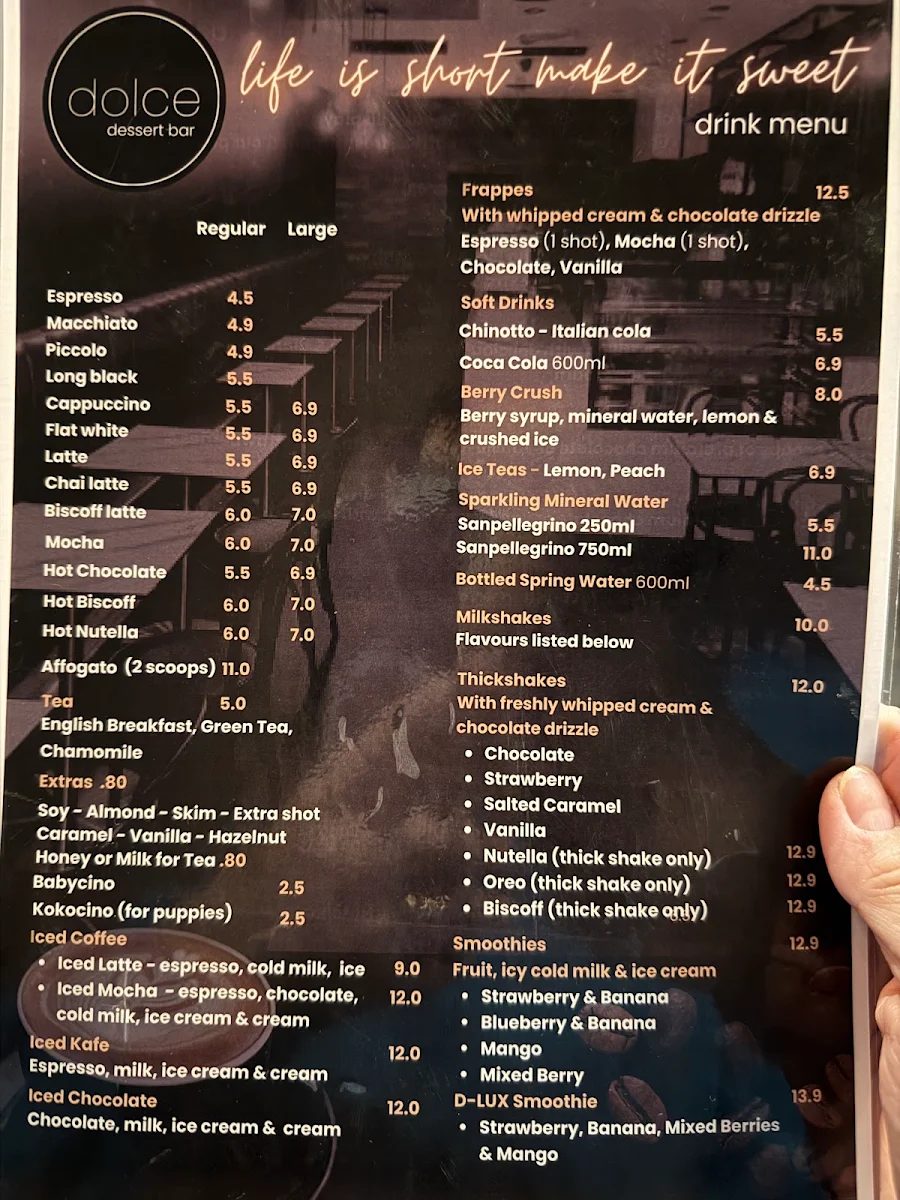 Menu, Dolce Dessert Bar