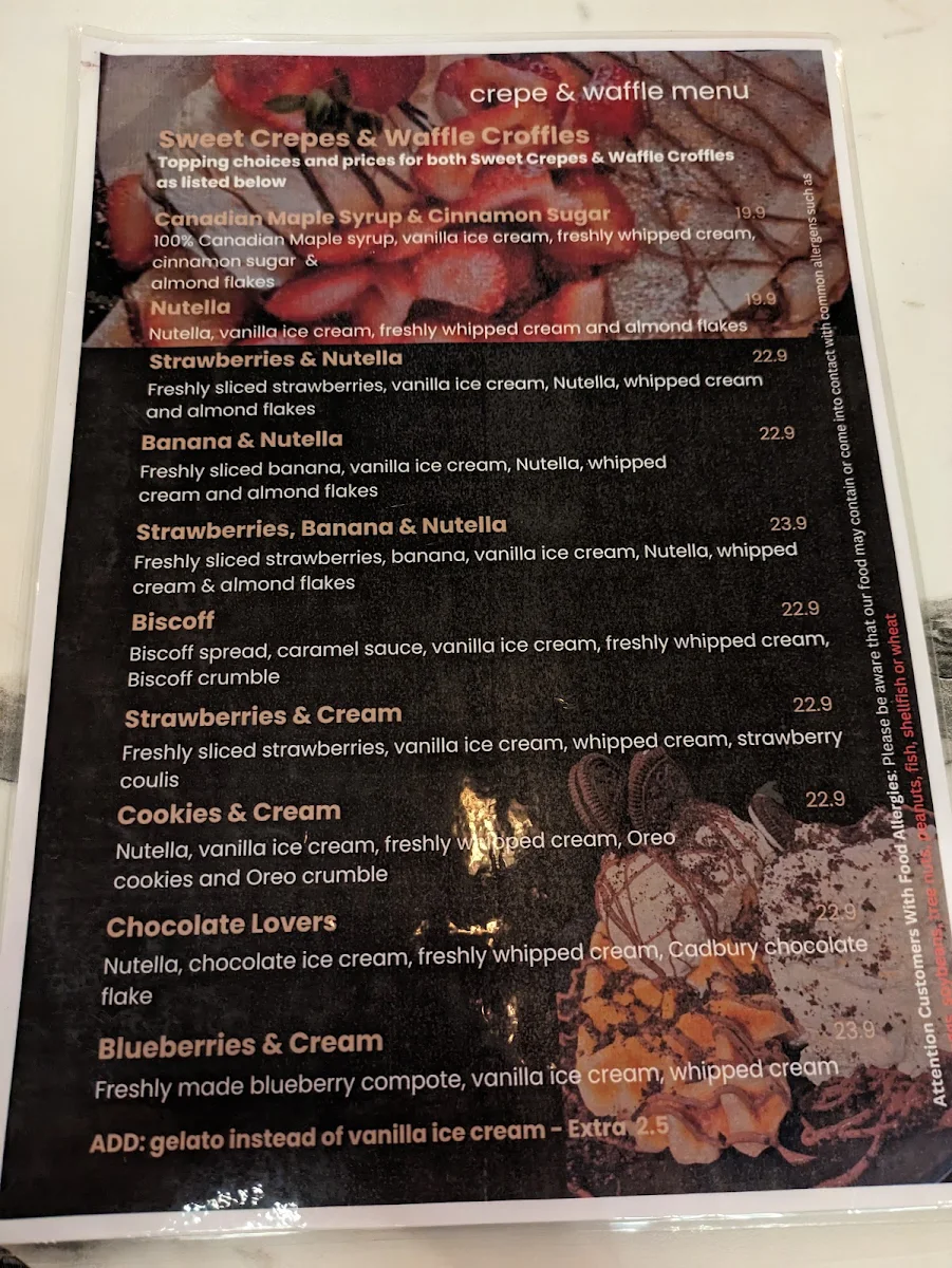 Menu, Dolce Dessert Bar