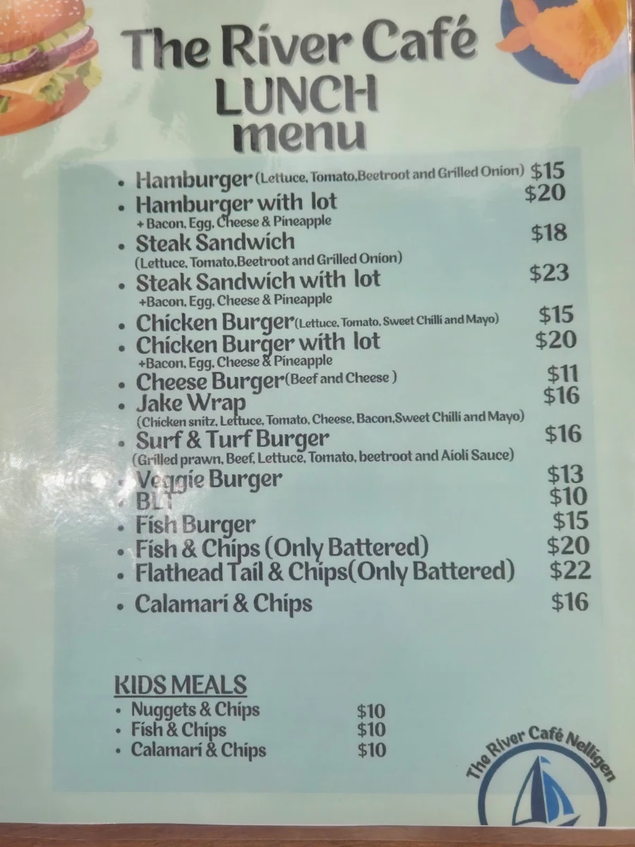 Menu, The River Cafe Nelligen