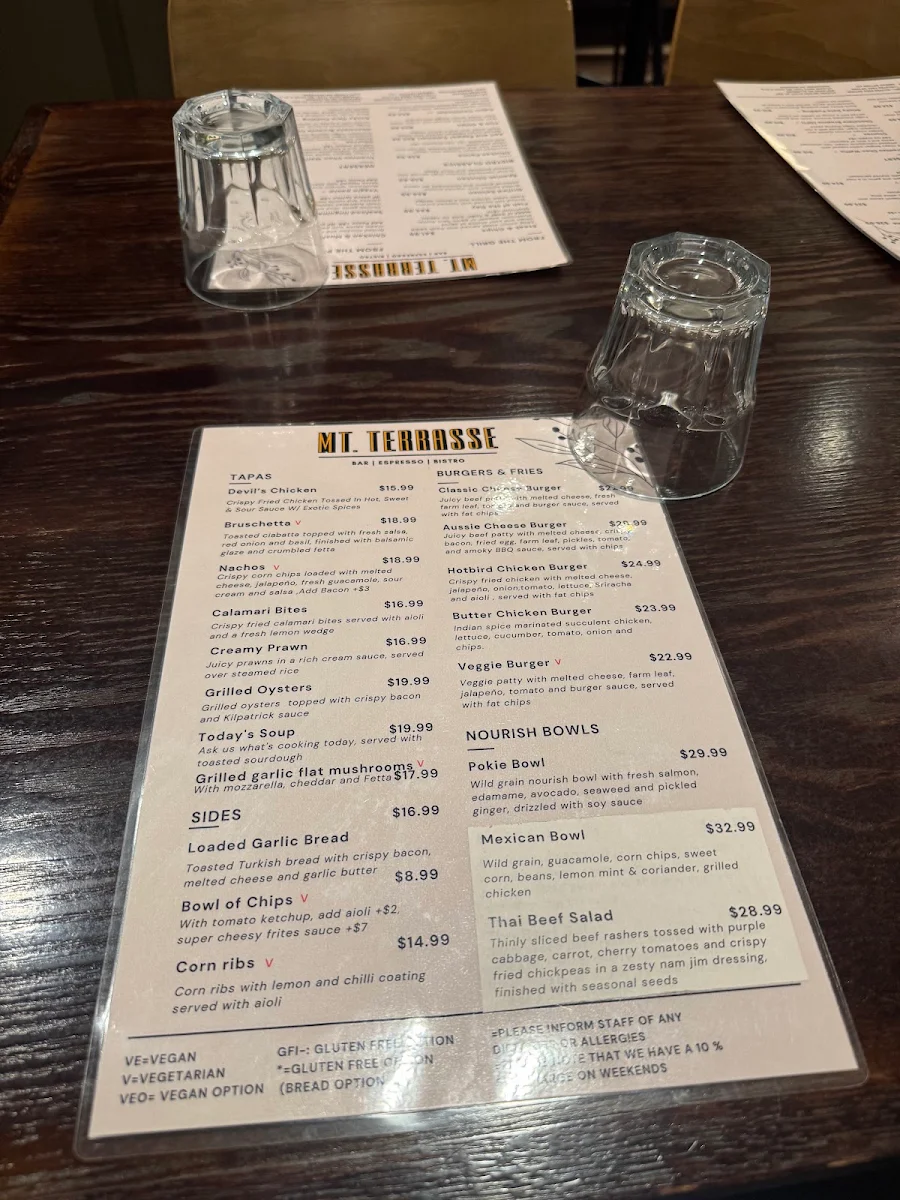 Menu, Mt. Terrasse Cafe Restaurant & Wine Bar Mount Eliza
