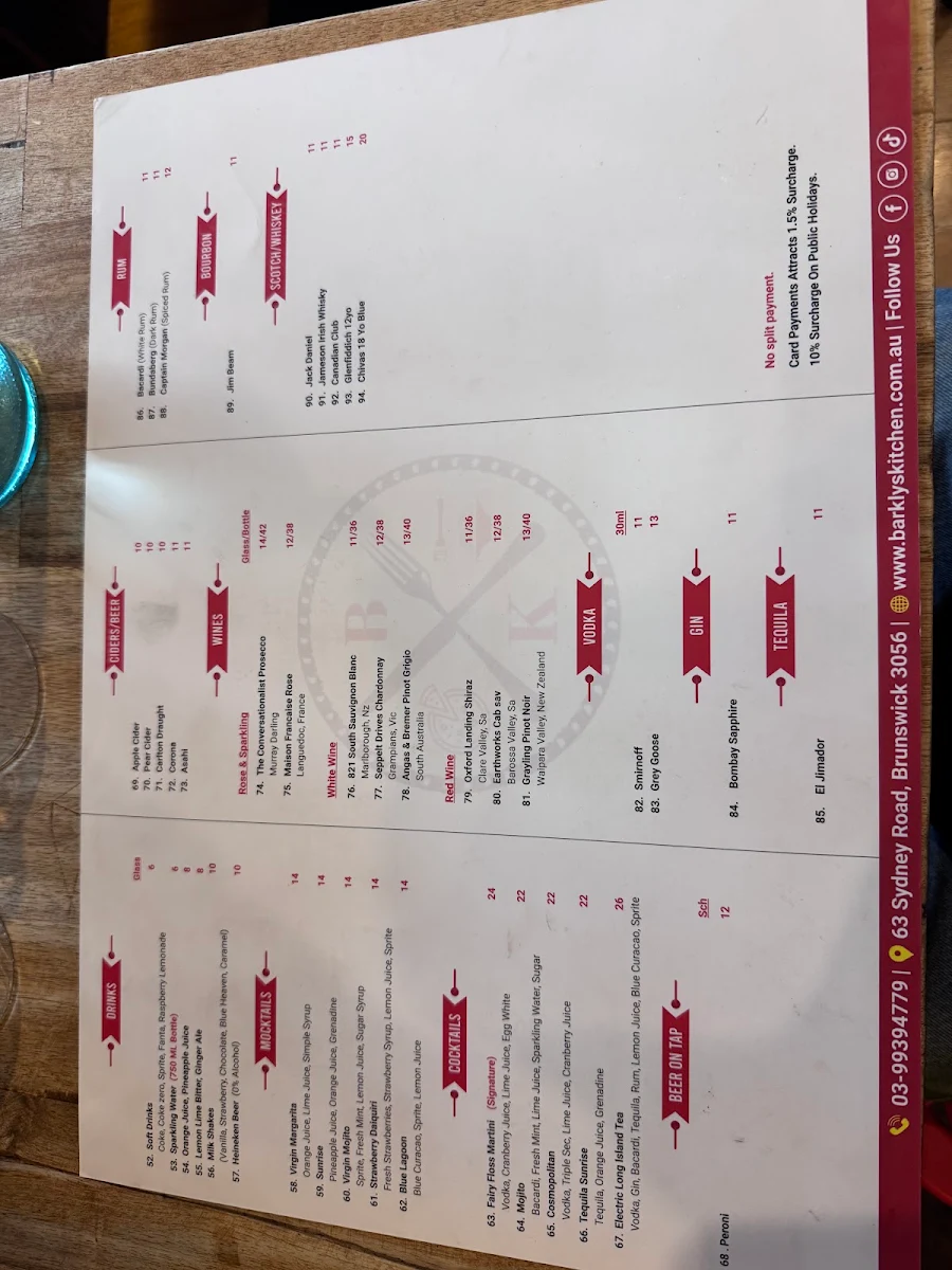 Menu, ZEE BITE & BREW