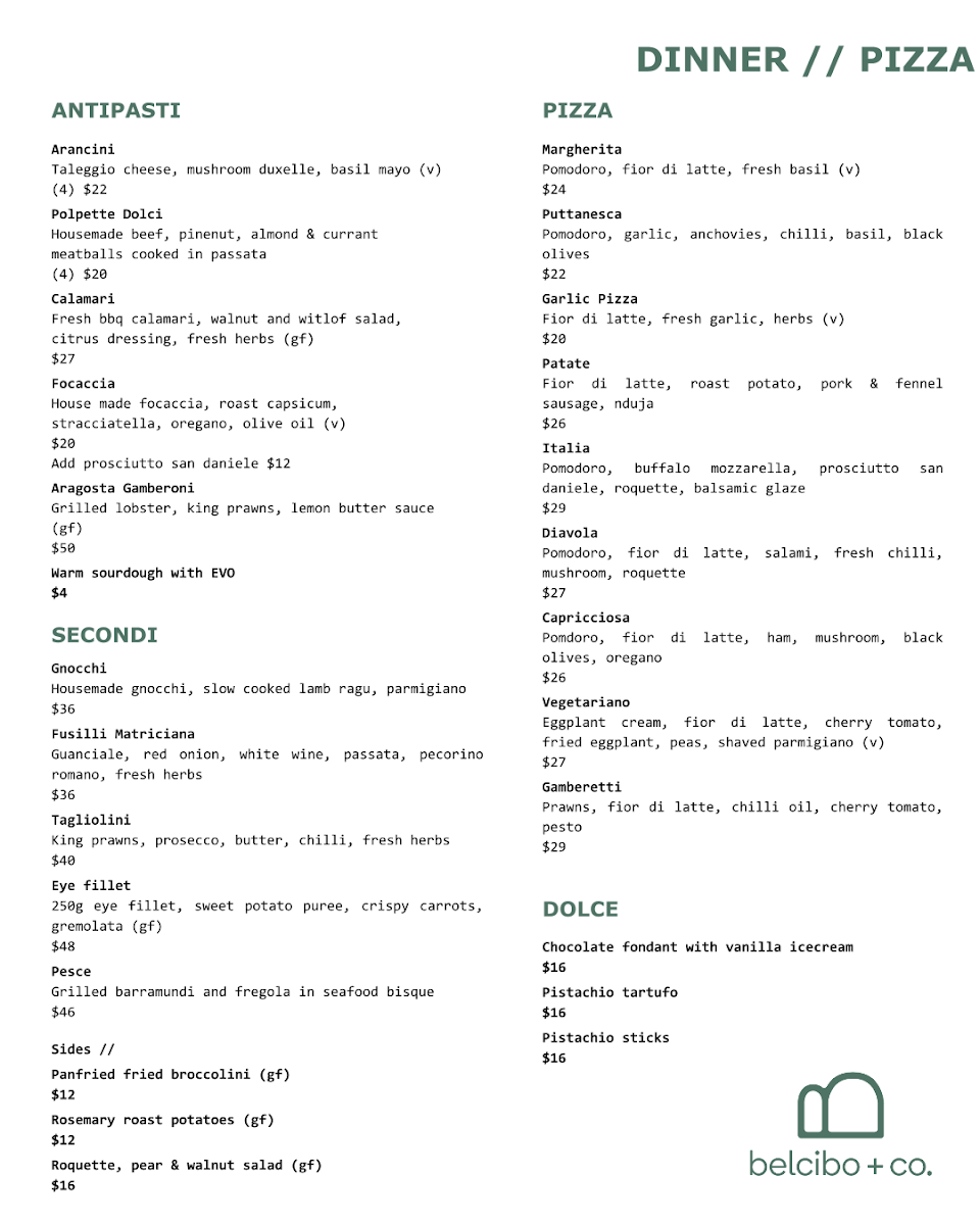 Menu, BelCibo & Co