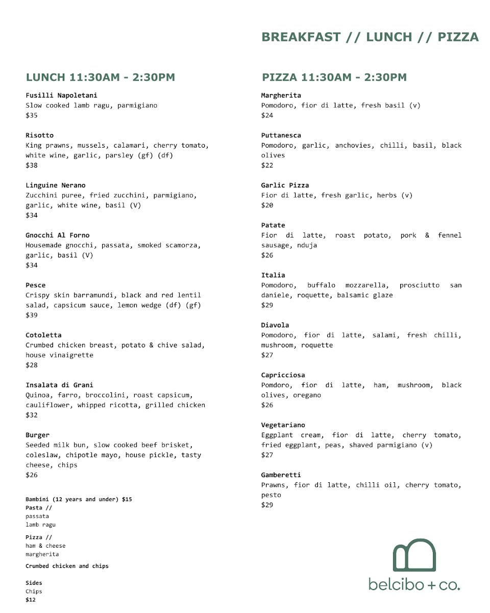 Menu, BelCibo & Co