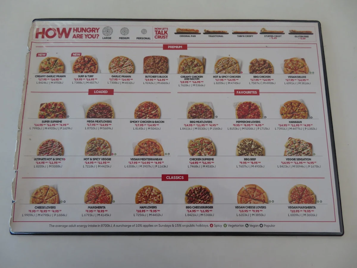 Menu, Pizza Hut Para Vista