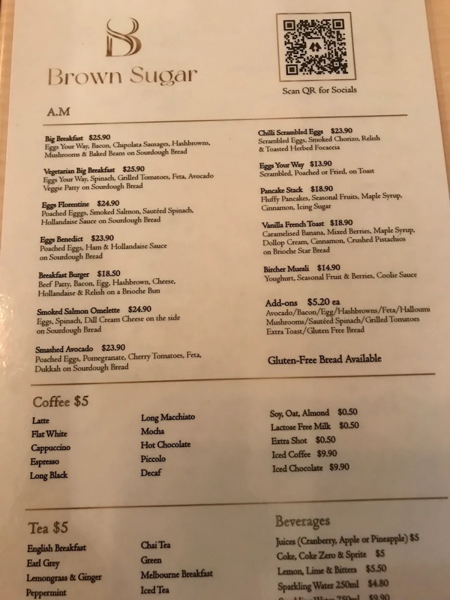 Menu, Brown Sugar Cafe