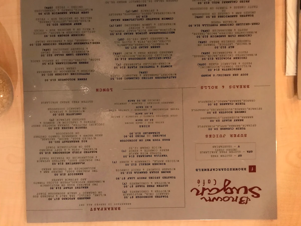 Menu, Brown Sugar Cafe
