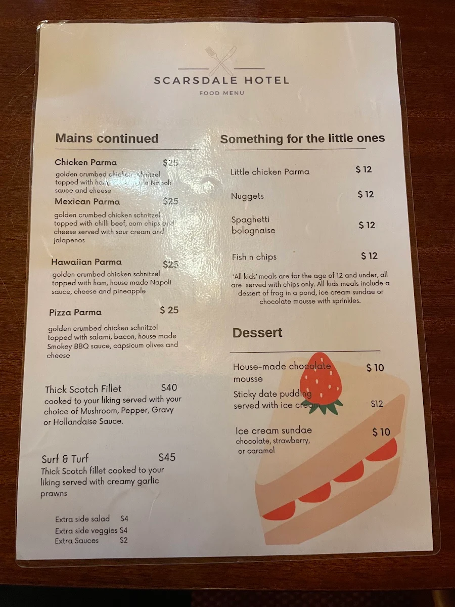 Menu, Scarsdale Hotel