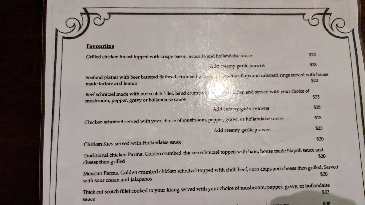 Menu, Scarsdale Hotel